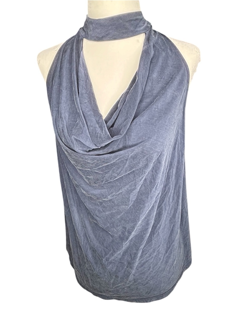 Lola & Sophie Blue Draped Halter Sleveless Blouse Size Small